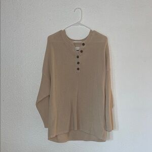 Women's Aerie Long Sleeve Button Front Henley Sweater - Cream
